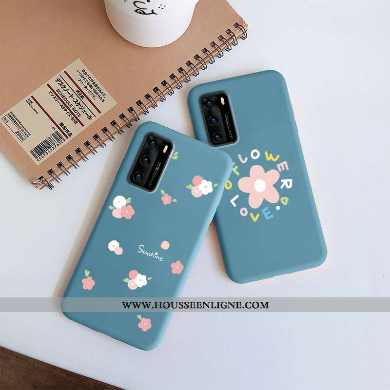 Coque Huawei P40 Silicone Fluide Doux Amoureux Téléphone Portable Incassable Nouveau Petit Bleu Fonc