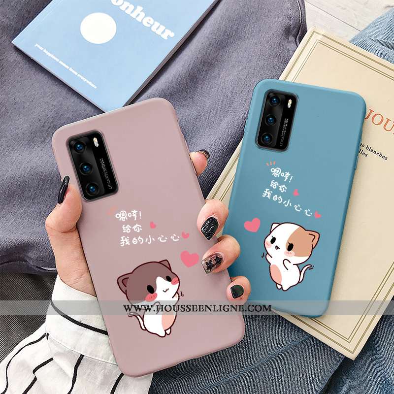 Coque Huawei P40 Silicone Protection Créatif Dessin Animé Amoureux Bleu Petit