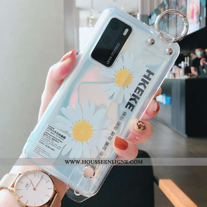 Coque Huawei P40 Silicone Protection Fleur Rose Argent Étui Transparent