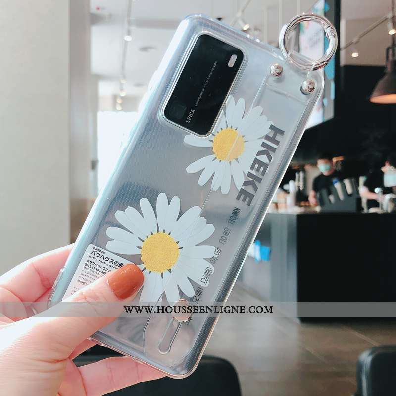 Coque Huawei P40 Silicone Protection Fleur Rose Argent Étui Transparent