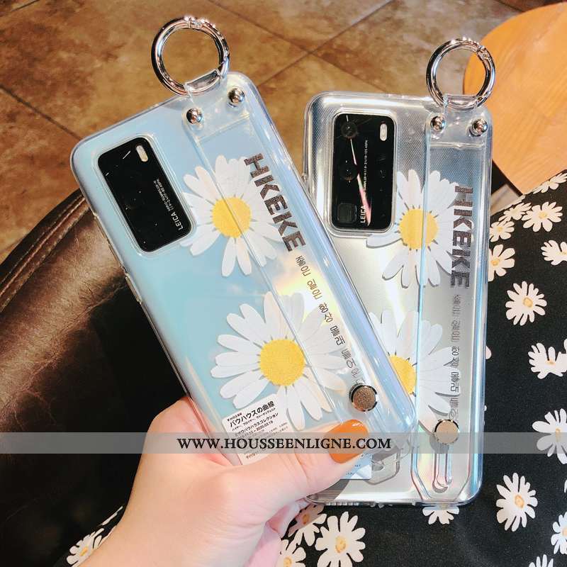 Coque Huawei P40 Silicone Protection Fleur Rose Argent Étui Transparent