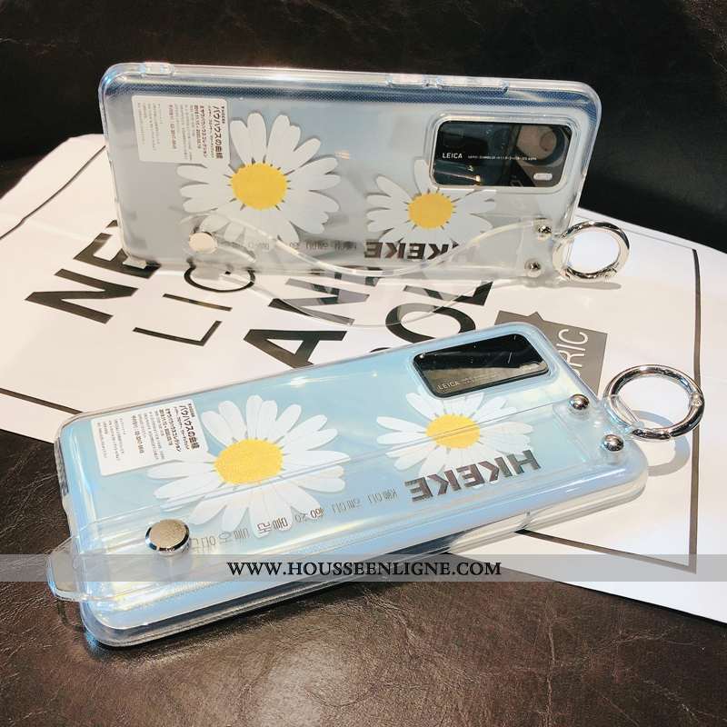 Coque Huawei P40 Silicone Protection Fleur Rose Argent Étui Transparent