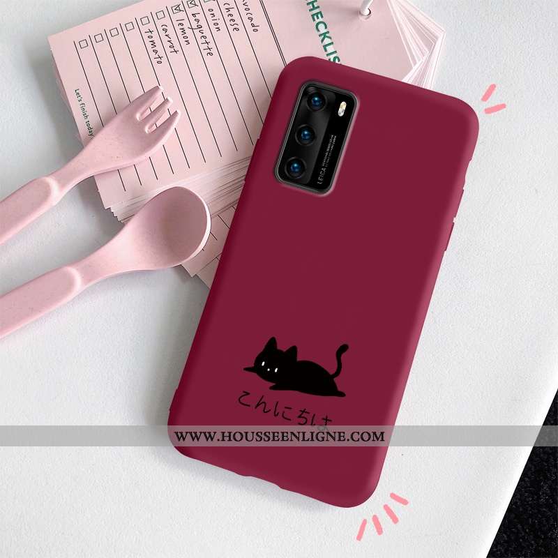 Coque Huawei P40 Silicone Protection Incassable Petit Délavé En Daim Tout Compris Rouge