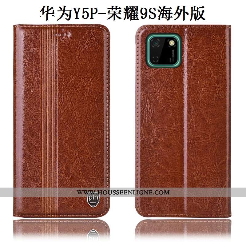 Coque Huawei Y5p Cuir Véritable Protection Housse Téléphone Portable Tout Compris Étui Noir