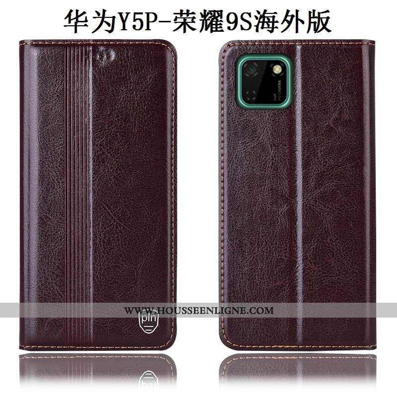 Coque Huawei Y5p Cuir Véritable Protection Housse Téléphone Portable Tout Compris Étui Noir