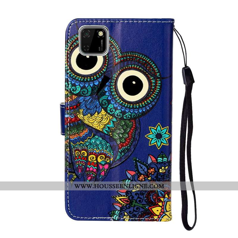 Coque Huawei Y5p Gaufrage Cuir Protection Étui Chat Bleu
