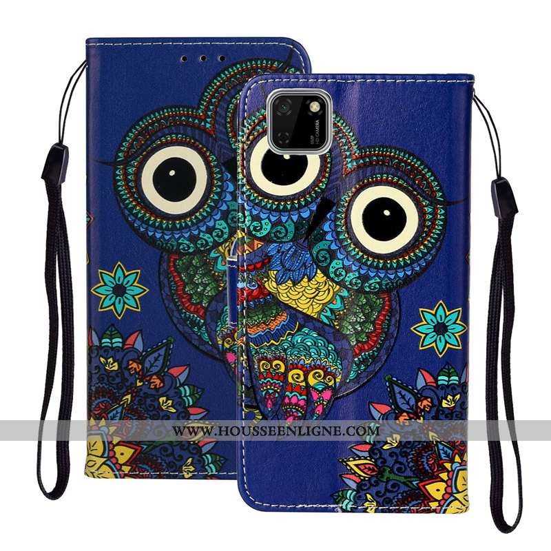 Coque Huawei Y5p Gaufrage Cuir Protection Étui Chat Bleu