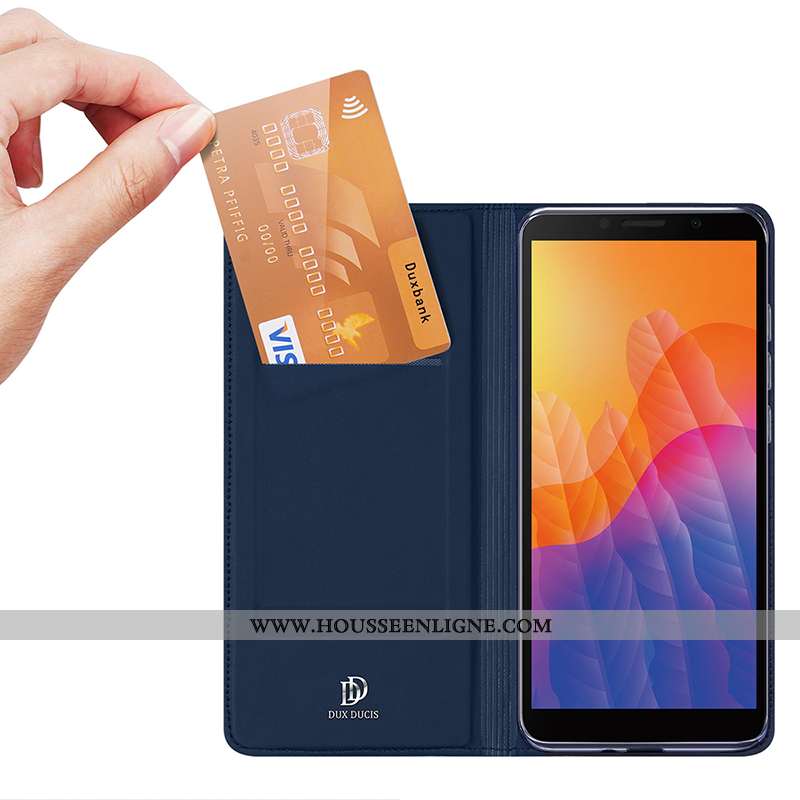 Coque Huawei Y5p Légère Cuir Carte Étui Clamshell Magnétisme Bleu