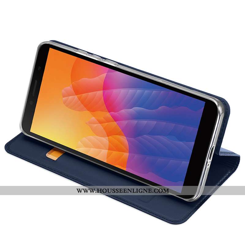 Coque Huawei Y5p Légère Cuir Carte Étui Clamshell Magnétisme Bleu