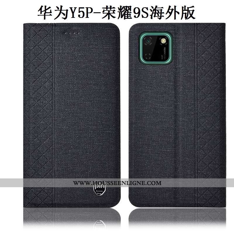Coque Huawei Y5p Protection Cuir Téléphone Portable Lin Gris Incassable