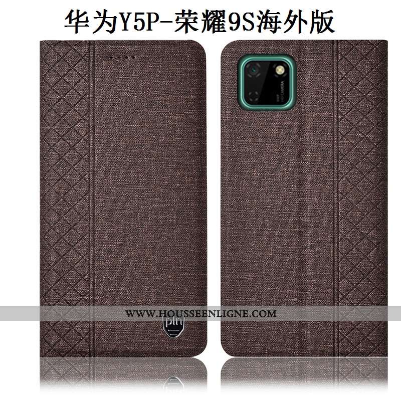 Coque Huawei Y5p Protection Cuir Téléphone Portable Lin Gris Incassable