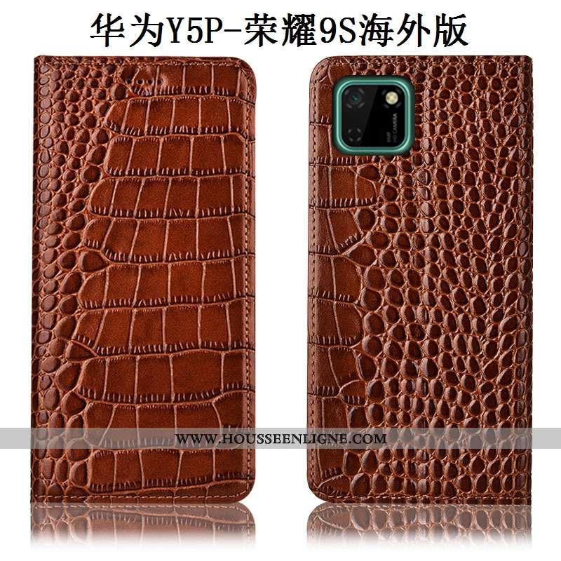 Coque Huawei Y5p Protection Cuir Véritable Tout Compris Téléphone Portable Étui Marron