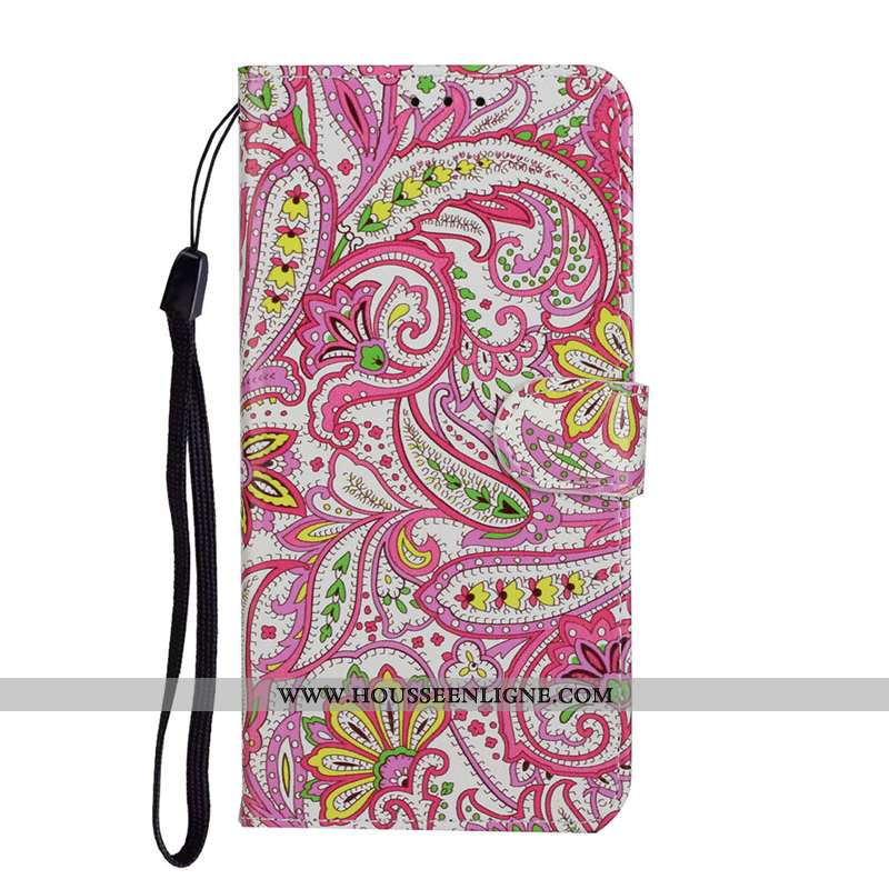 Coque Huawei Y5p Protection Gaufrage Cuir Fleur Téléphone Portable Rouge Étui Rose