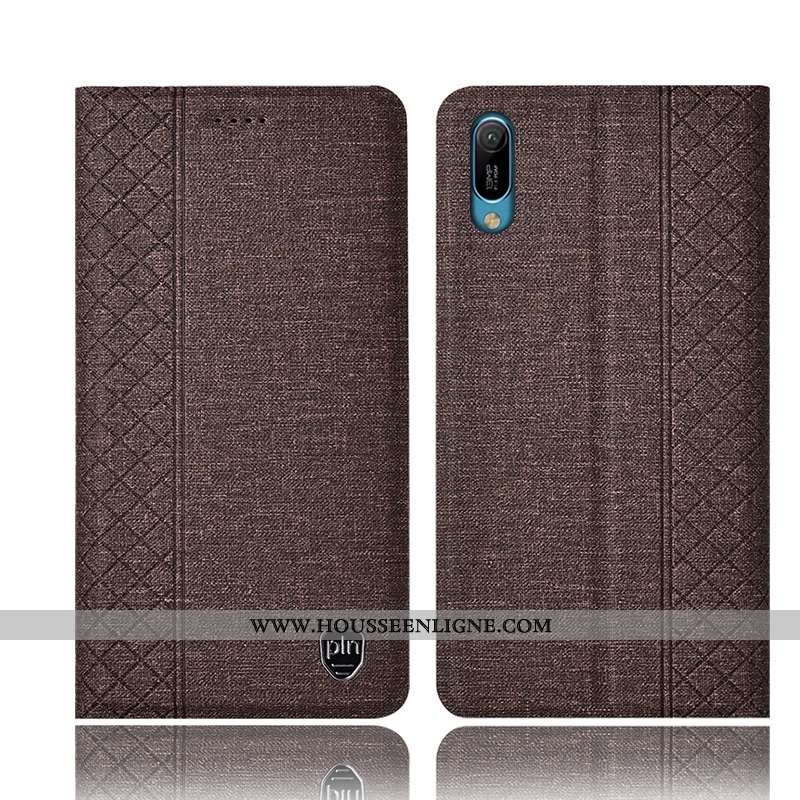 Coque Huawei Y6 2020 Cuir Lin Étui Téléphone Portable Tout Compris 2020 Marron