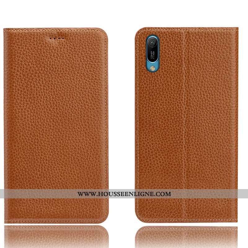 Coque Huawei Y6 2020 Cuir Modèle Fleurie Étui 2020 Protection Véritable Tout Compris Marron