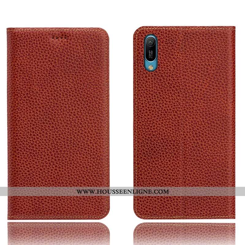 Coque Huawei Y6 2020 Cuir Modèle Fleurie Étui 2020 Protection Véritable Tout Compris Marron