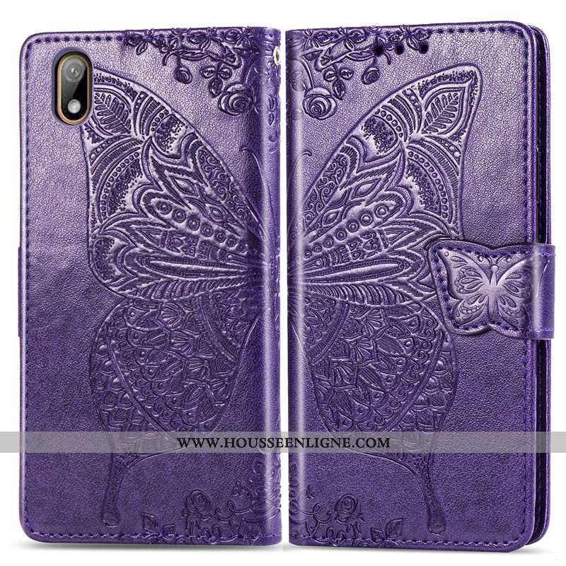 Coque Huawei Y6 2020 Gaufrage Charmant Fleur Étui Violet En Relief 2020