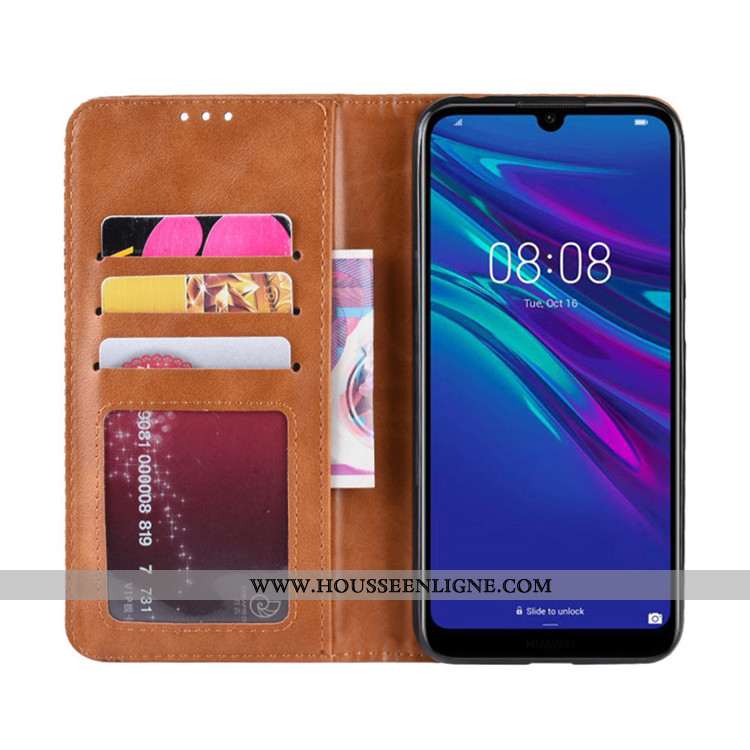 Coque Huawei Y6 2020 Protection Portefeuille 2020 Téléphone Portable Magnétisme Étui Marron