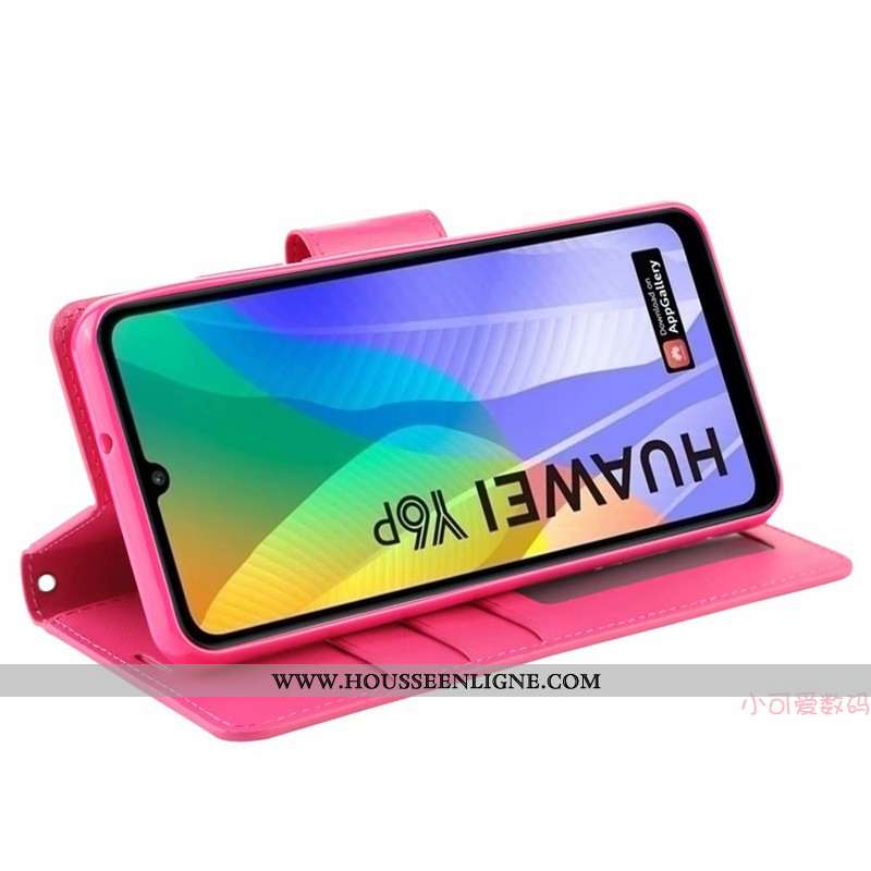 Coque Huawei Y6p Cuir Véritable Cuir Rose Incassable Étui Silicone Tout Compris