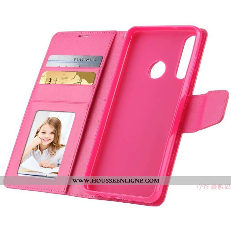 Coque Huawei Y6p Cuir Véritable Cuir Rose Incassable Étui Silicone Tout Compris