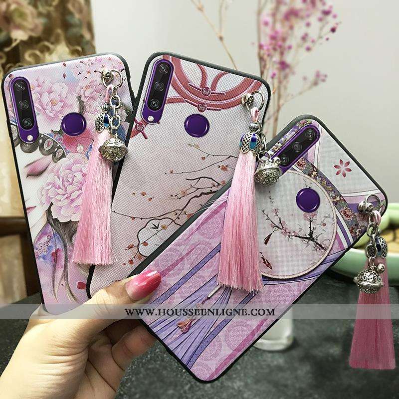 Coque Huawei Y6p Fluide Doux Protection Rose Vent Vintage Étui Téléphone Portable