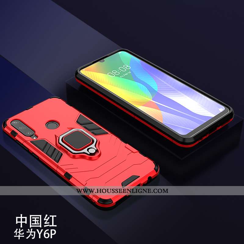 Coque Huawei Y6p Fluide Doux Téléphone Portable Difficile Support Incassable Armure Business Rouge