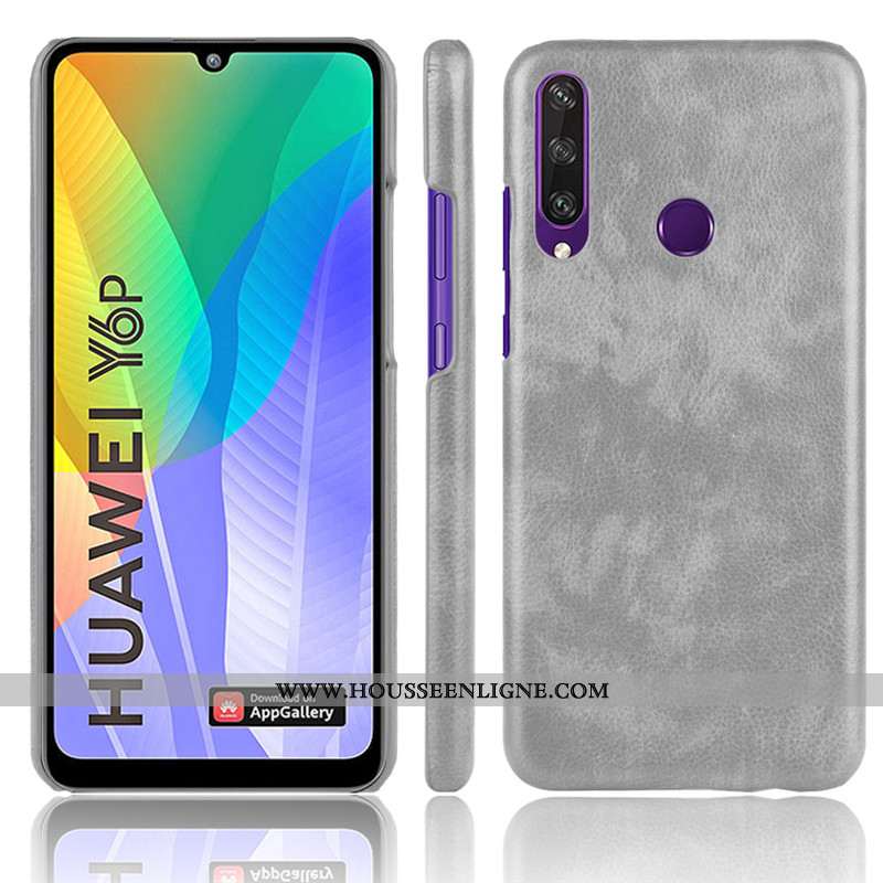 Coque Huawei Y6p Modèle Fleurie Protection Litchi Étui Difficile Téléphone Portable Marron