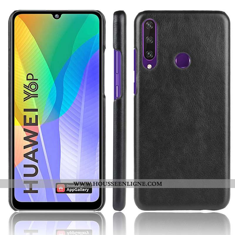 Coque Huawei Y6p Modèle Fleurie Protection Litchi Étui Difficile Téléphone Portable Marron