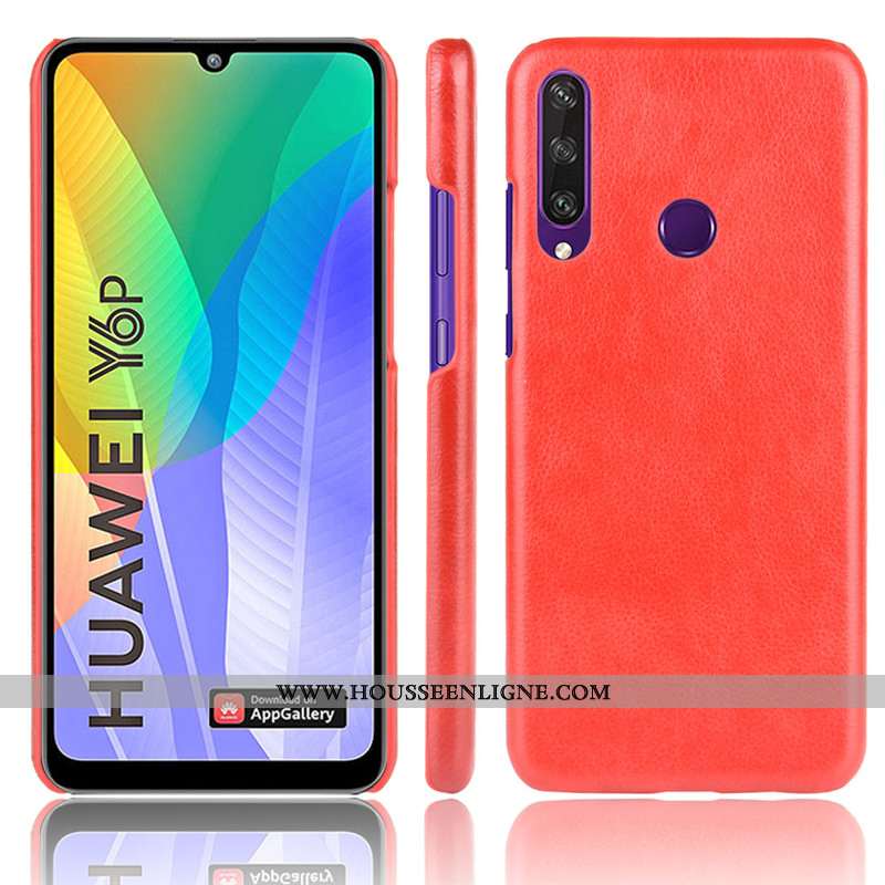 Coque Huawei Y6p Modèle Fleurie Protection Litchi Étui Difficile Téléphone Portable Marron