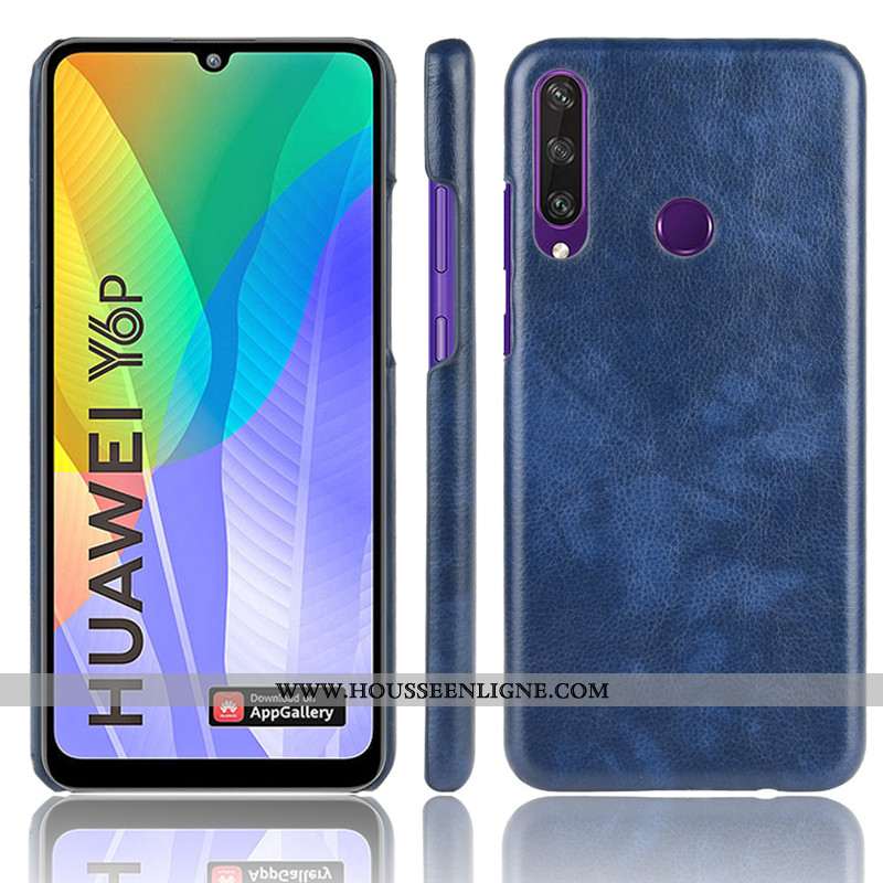 Coque Huawei Y6p Modèle Fleurie Protection Litchi Étui Difficile Téléphone Portable Marron