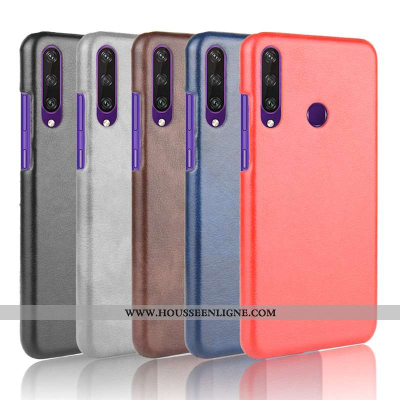 Coque Huawei Y6p Modèle Fleurie Protection Litchi Étui Difficile Téléphone Portable Marron