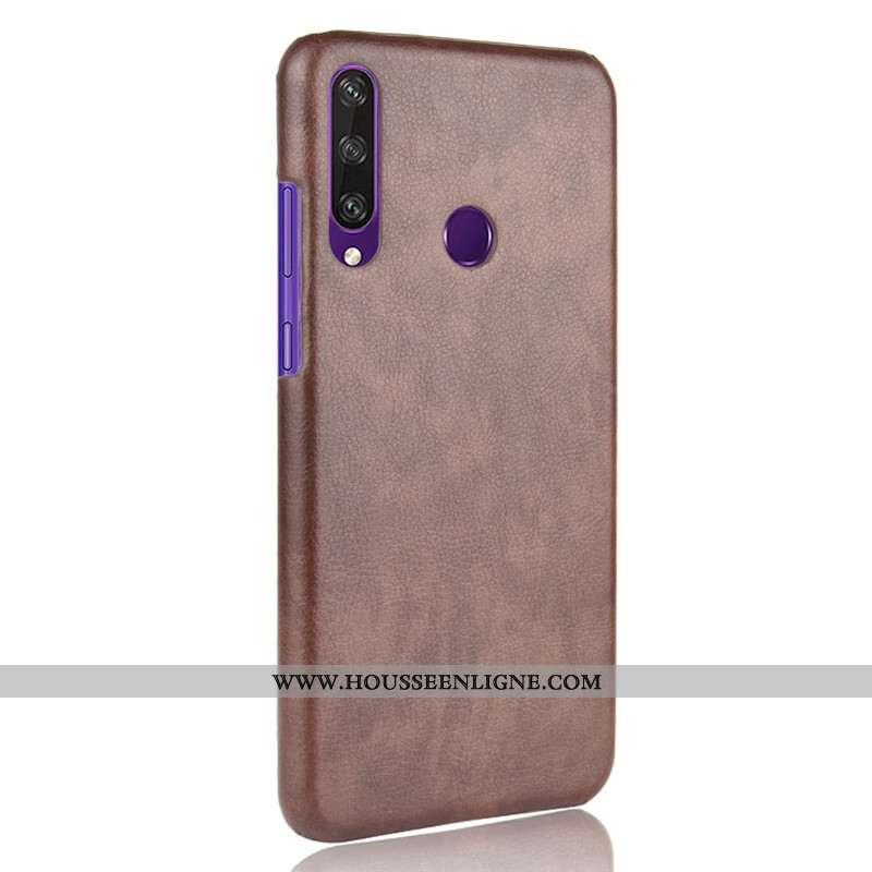 Coque Huawei Y6p Modèle Fleurie Protection Litchi Étui Difficile Téléphone Portable Marron