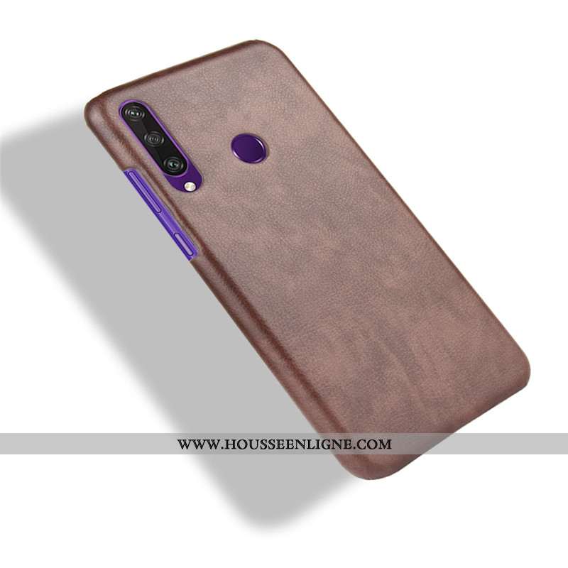 Coque Huawei Y6p Modèle Fleurie Protection Litchi Étui Difficile Téléphone Portable Marron