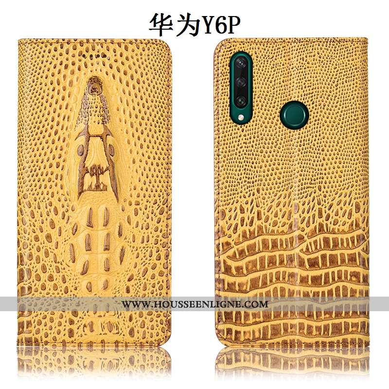 Coque Huawei Y6p Protection Cuir Véritable Téléphone Portable Incassable Jaune