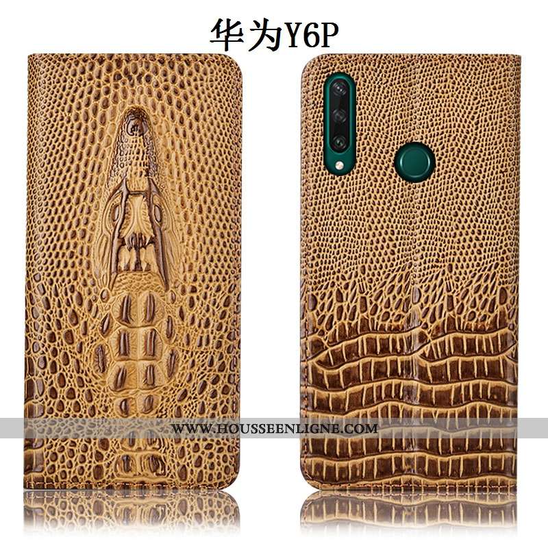 Coque Huawei Y6p Protection Cuir Véritable Téléphone Portable Incassable Jaune