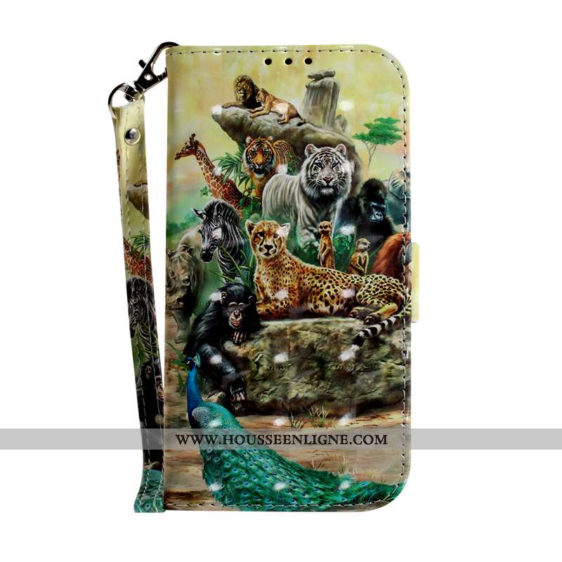 Coque Huawei Y6p Protection Cuir Étui Animal Vert Peinture Housse Verte
