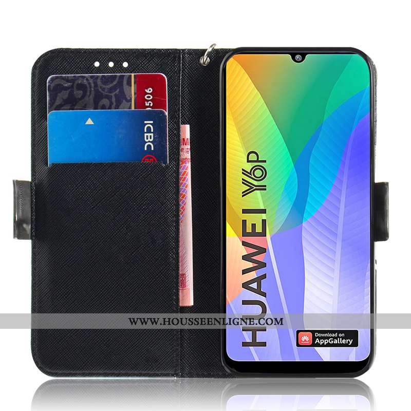 Coque Huawei Y6p Protection Cuir Étui Animal Vert Peinture Housse Verte
