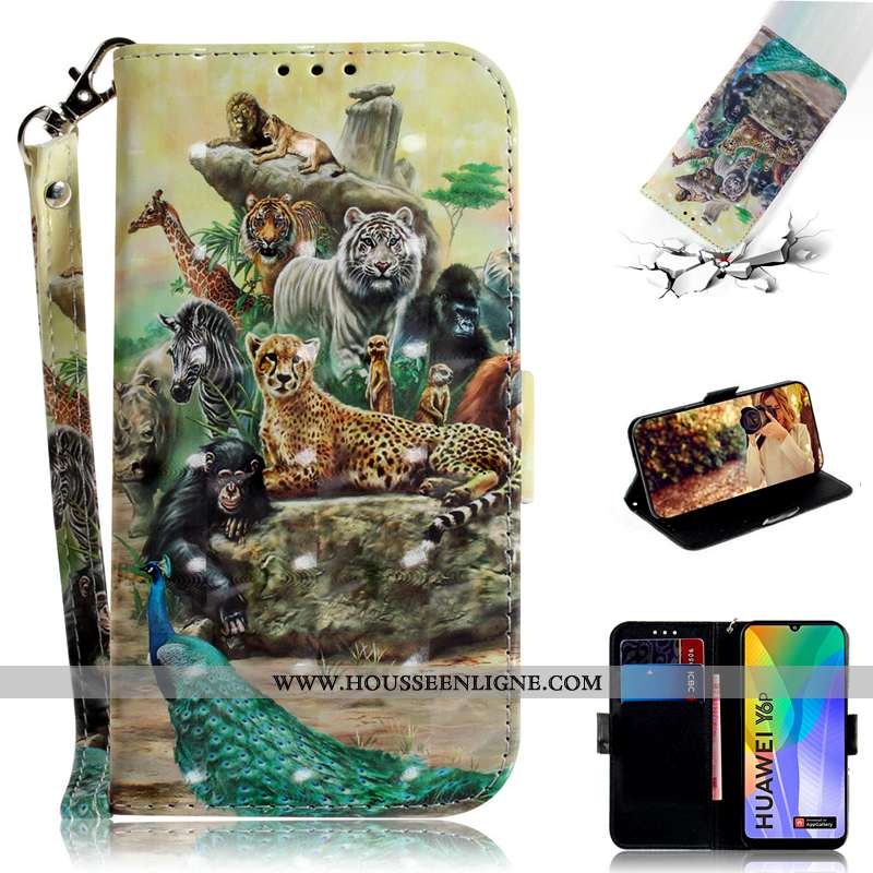 Coque Huawei Y6p Protection Cuir Étui Animal Vert Peinture Housse Verte
