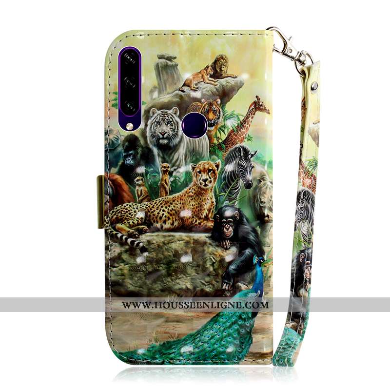 Coque Huawei Y6p Protection Cuir Étui Animal Vert Peinture Housse Verte