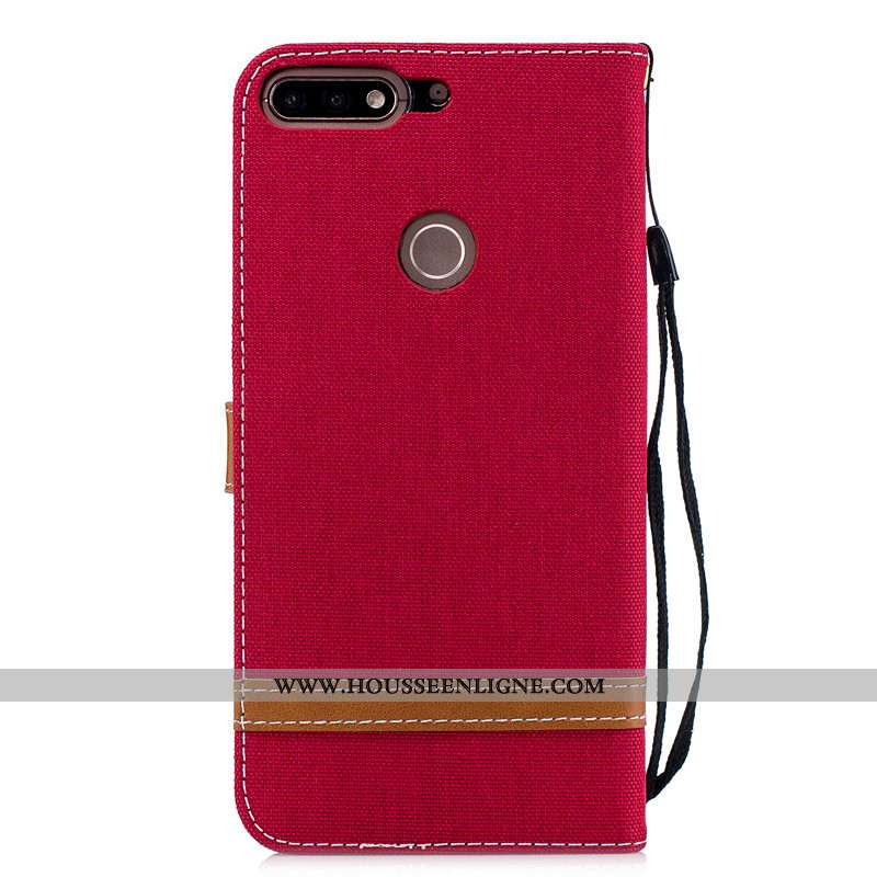 Coque Huawei Y7 2020 Cuir Protection Portefeuille En Denim Téléphone Portable Housse 2020 Rouge