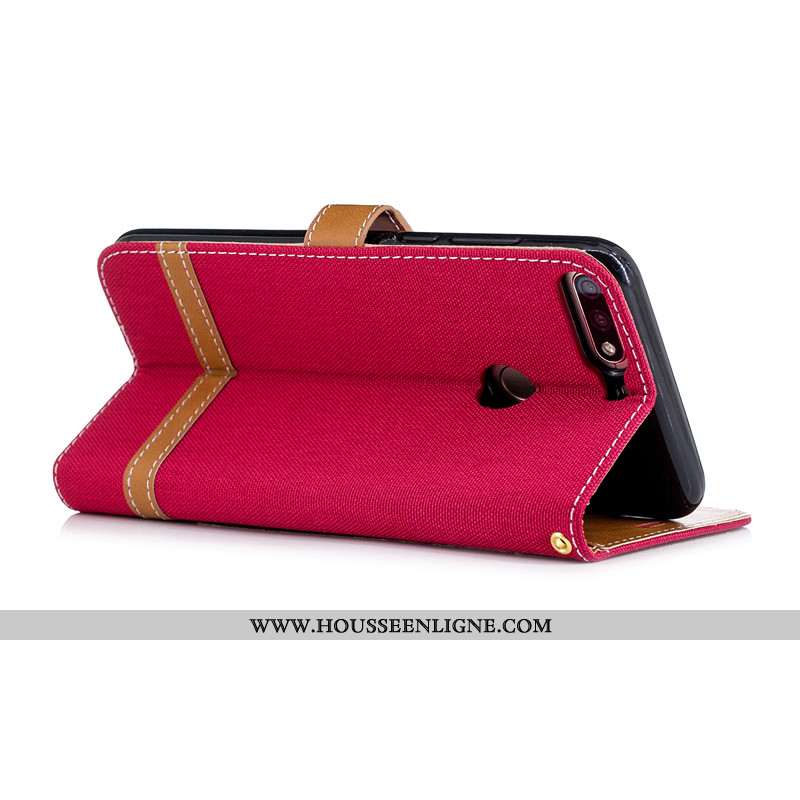 Coque Huawei Y7 2020 Cuir Protection Portefeuille En Denim Téléphone Portable Housse 2020 Rouge