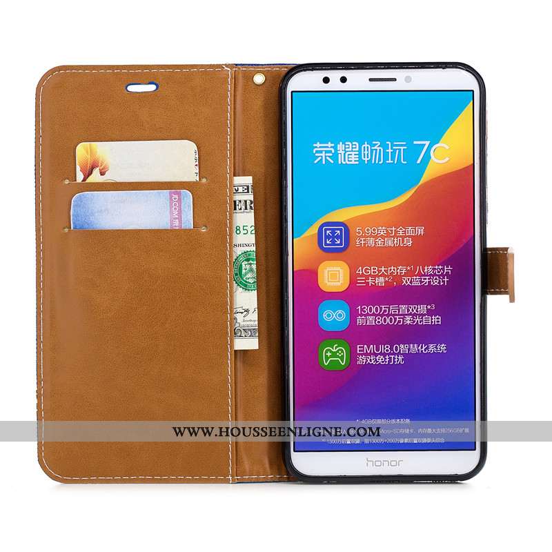 Coque Huawei Y7 2020 Cuir Protection Portefeuille En Denim Téléphone Portable Housse 2020 Rouge