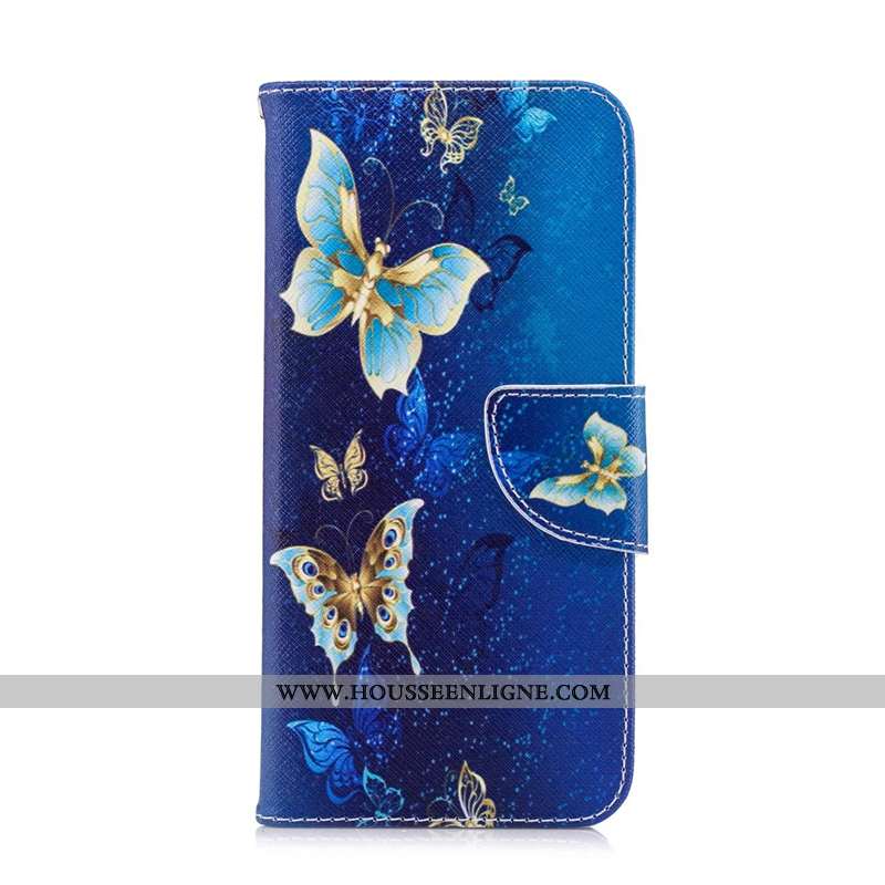 Coque Huawei Y7 2020 Cuir Protection Téléphone Portable Peinture Housse Étui Bleu Foncé