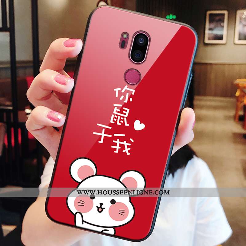 Coque Lg G7 Thinq Délavé En Daim Protection Rouge Incassable Verre Nouveau Étui