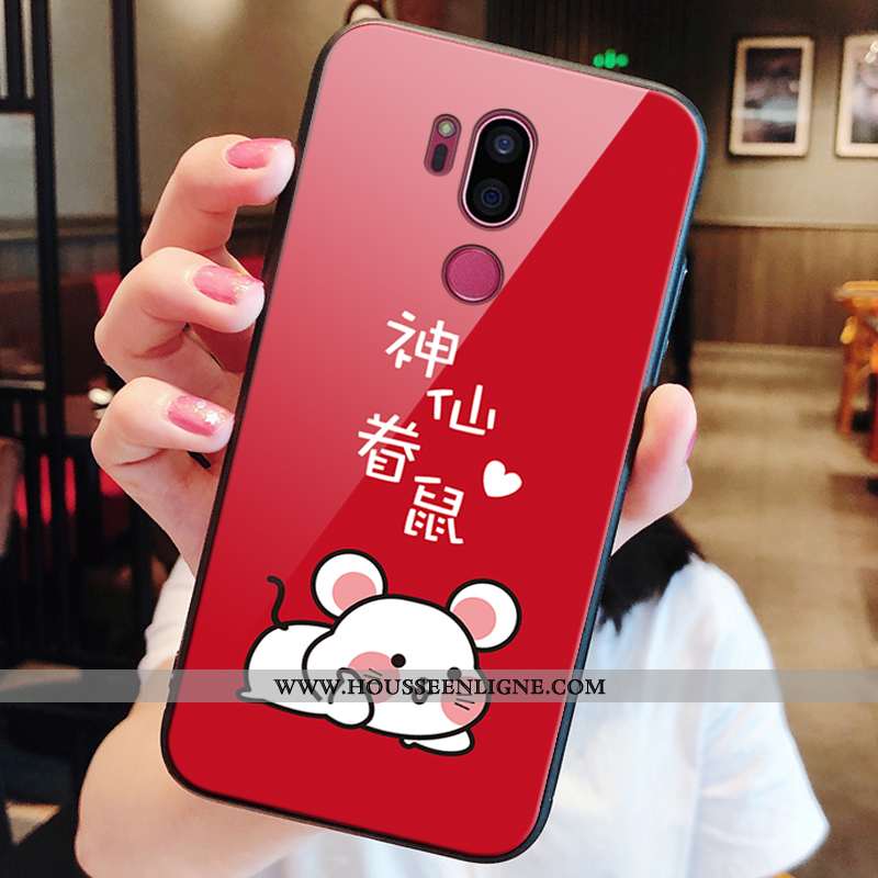 Coque Lg G7 Thinq Délavé En Daim Protection Rouge Incassable Verre Nouveau Étui