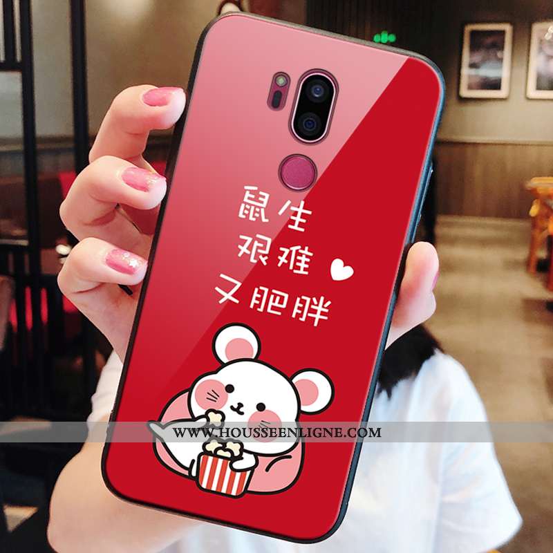 Coque Lg G7 Thinq Délavé En Daim Protection Rouge Incassable Verre Nouveau Étui