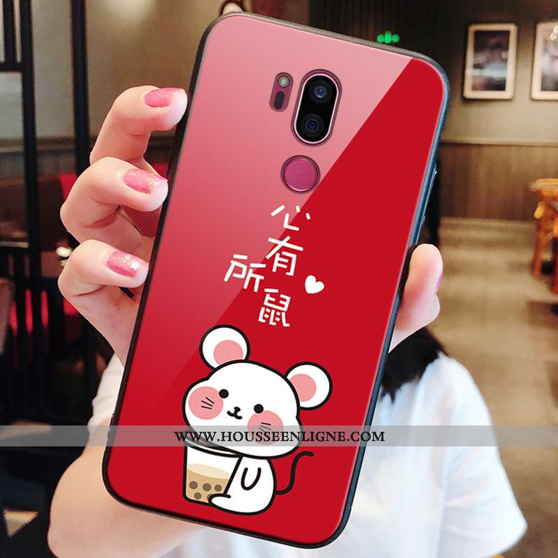 Coque Lg G7 Thinq Délavé En Daim Protection Rouge Incassable Verre Nouveau Étui