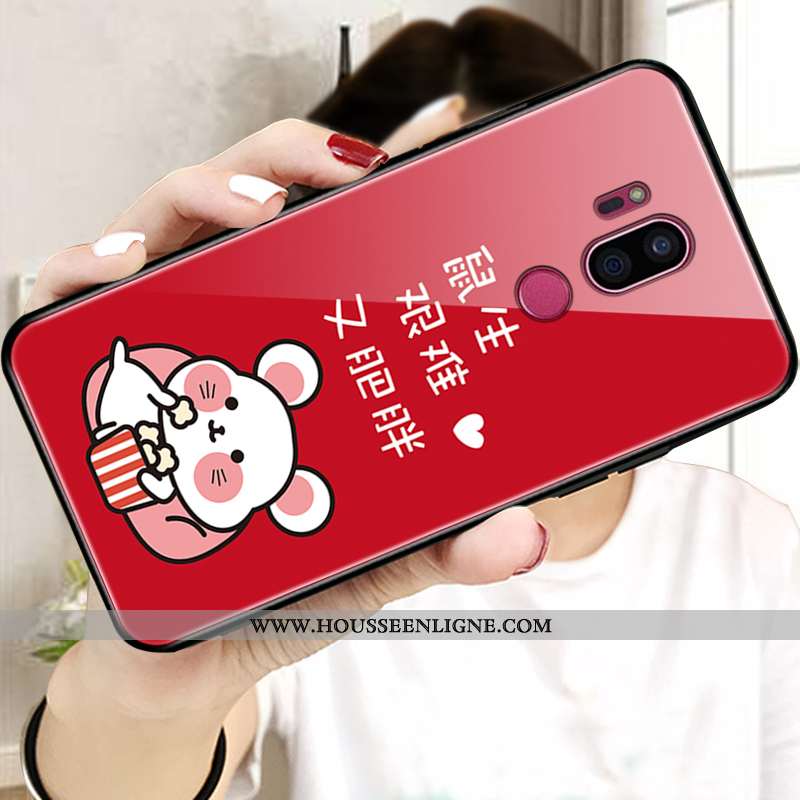 Coque Lg G7 Thinq Délavé En Daim Protection Rouge Incassable Verre Nouveau Étui