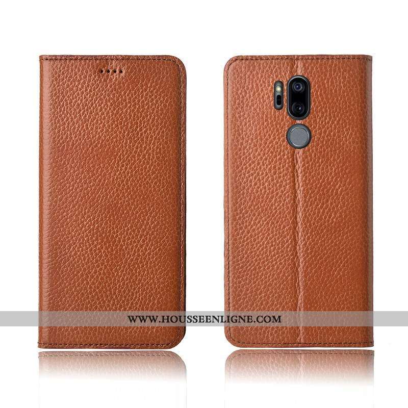 Coque Lg G7 Thinq Protection Cuir Véritable Kaki Téléphone Portable Silicone Incassable Clamshell Kh