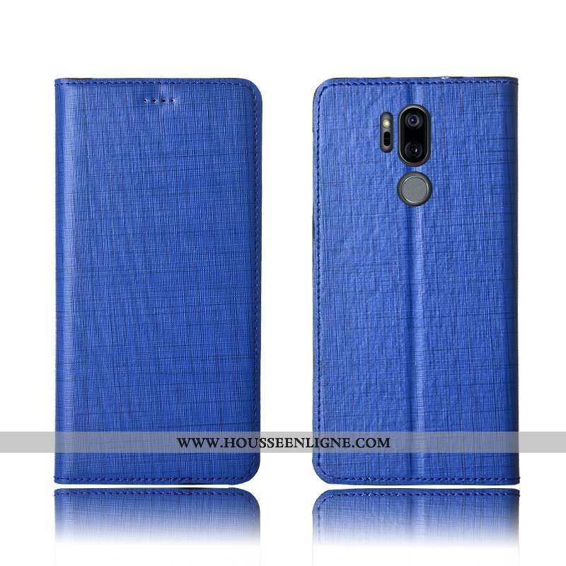 Coque Lg G7 Thinq Protection Cuir Véritable Silicone Tout Compris Nouveau Clamshell Fluide Doux Bleu